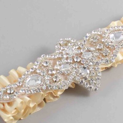 Cream Satin Wedding Garter / Solid Ivory Wedding Garters / Lorine # (882-882)-01-A09-Silver