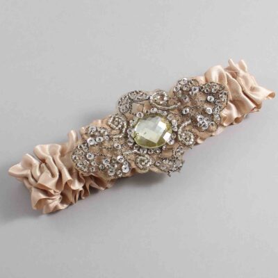 Tan Satin with Brown Wedding Garter / Brown Wedding Garters / Bijou # (892-892)-01-A01-Antique