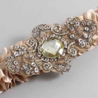 Tan Satin with Brown Wedding Garter / Brown Wedding Garters / Bijou # (892-892)-01-A01-Antique