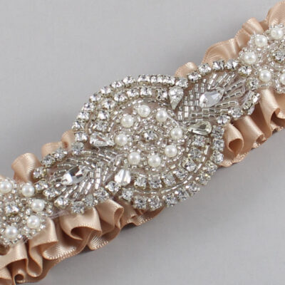 Tan Satin Wedding Garter / Solid Brown Wedding Garters / Charlotte # (892-892)-01-A06-Silver