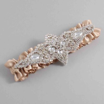 Tan Satin Wedding Garter / Solid Brown Wedding Garters / Lorine # (892-892)-01-A09-Silver