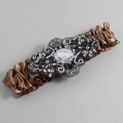 Sable Satin with Black Wedding Garter / Brown Wedding Garters / Bijou # (922-922)-01-A02-Black