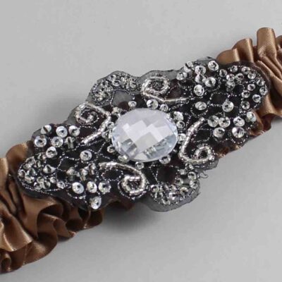 Sable Satin with Black Wedding Garter / Brown Wedding Garters / Bijou # (922-922)-01-A02-Black