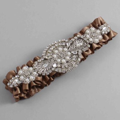 Sable Satin Wedding Garter / Solid Brown Wedding Garters / Charlotte # (922-922)-01-A06-Silver