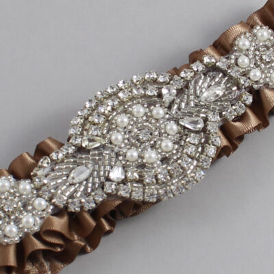 Sable Satin Wedding Garter / Solid Brown Wedding Garters / Charlotte # (922-922)-01-A06-Silver