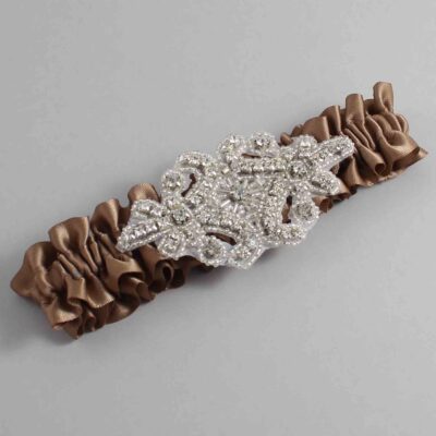 Sable Satin Wedding Garter / Solid Brown Wedding Garters / Heather # (922-922)-01-A07-Silver