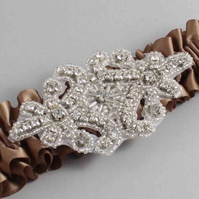 Sable Satin Wedding Garter / Solid Brown Wedding Garters / Heather # (922-922)-01-A07-Silver