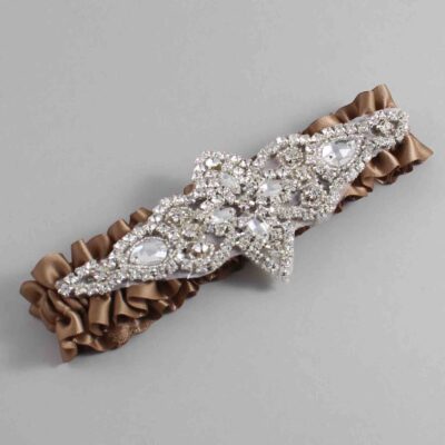 Sable Satin Wedding Garter / Solid Brown Wedding Garters / Lorine # (922-922)-01-A09-Silver