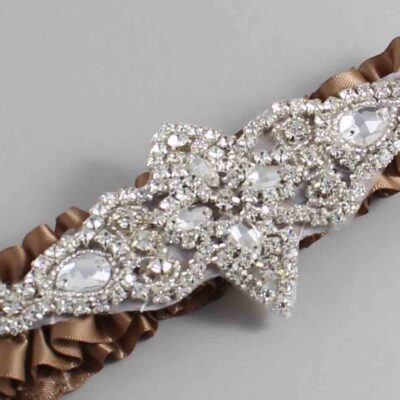 Sable Satin Wedding Garter / Solid Brown Wedding Garters / Lorine # (922-922)-01-A09-Silver