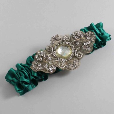 Hunter Green Satin with Brown Wedding Garter / Green Wedding Garters / Bijou # (925-925)-01-A01-Antique