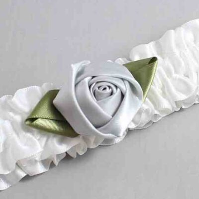 White, Willow, and Shell Gray Rose Bud Satin Wedding Garter / White and Gray Wedding Garters / Dolly #(112-112-561-007)-01-B41-B47
