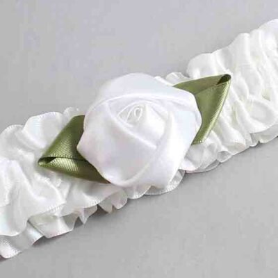 White and Willow Rose Bud Satin Wedding Garter / White and Green Wedding Garters / Wedding Garter / Custom Wedding Garter / Bridal Garter / Prom Garter / Linda Joyce Couture / Personalized Garter / Personalized Wedding Garter / Personalized Prom Garter