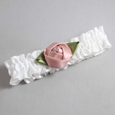 White and Cameo Rose Bud Satin Wedding Garter / White and Pink Wedding Garters / Wedding Garter / Custom Wedding Garter / Bridal Garter / Prom Garter / Linda Joyce Couture / Personalized Garter / Personalized Wedding Garter / Personalized Prom Garter