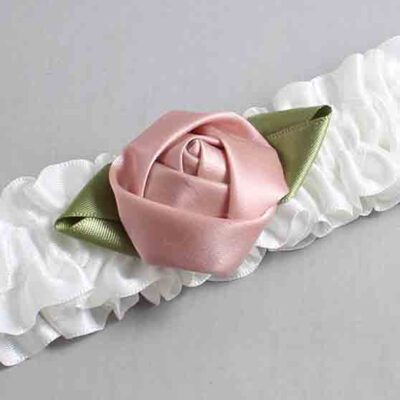 White and Cameo Rose Bud Satin Wedding Garter / White and Pink Wedding Garters / Wedding Garter / Custom Wedding Garter / Bridal Garter / Prom Garter / Linda Joyce Couture / Personalized Garter / Personalized Wedding Garter / Personalized Prom Garter