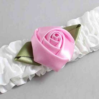 White and Tulip Rose Bud Satin Wedding Garter / White and Pink Wedding Garters / Wedding Garter / Custom Wedding Garter / Bridal Garter / Prom Garter / Linda Joyce Couture / Personalized Garter / Personalized Wedding Garter / Personalized Prom Garter