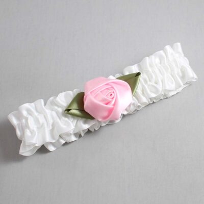 White and Pink Bud Satin Wedding Garter / White and Pink Wedding Garters / Wedding Garter / Custom Wedding Garter / Bridal Garter / Prom Garter / Linda Joyce Couture / Personalized Garter / Personalized Wedding Garter / Personalized Prom Garter