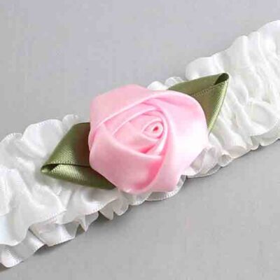 White and Pink Bud Satin Wedding Garter / White and Pink Wedding Garters / Wedding Garter / Custom Wedding Garter / Bridal Garter / Prom Garter / Linda Joyce Couture / Personalized Garter / Personalized Wedding Garter / Personalized Prom Garter