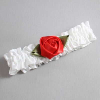 White and Red Rose Bud Satin Wedding Garter / White and Red Wedding Garters / Wedding Garter / Custom Wedding Garter / Bridal Garter / Prom Garter / Linda Joyce Couture / Personalized Garter / Personalized Wedding Garter / Personalized Prom Garter