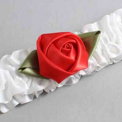White and Red Rose Bud Satin Wedding Garter / White and Red Wedding Garters / Wedding Garter / Custom Wedding Garter / Bridal Garter / Prom Garter / Linda Joyce Couture / Personalized Garter / Personalized Wedding Garter / Personalized Prom Garter