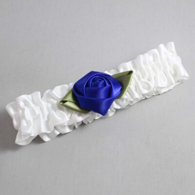 White and Cobalt Rose Bud Satin Wedding Garter / White and Blue Wedding Garters / Wedding Garter / Custom Wedding Garter / Bridal Garter / Prom Garter / Linda Joyce Couture / Personalized Garter / Personalized Wedding Garter / Personalized Prom Garter