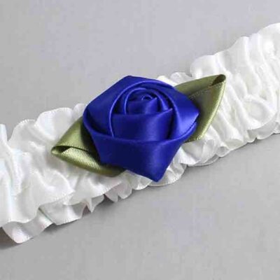 White and Cobalt Rose Bud Satin Wedding Garter / White and Blue Wedding Garters / Wedding Garter / Custom Wedding Garter / Bridal Garter / Prom Garter / Linda Joyce Couture / Personalized Garter / Personalized Wedding Garter / Personalized Prom Garter