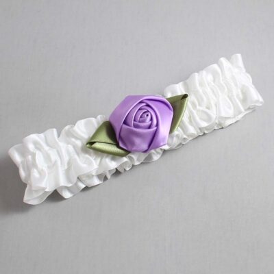 White and Grape Rose Bud Satin Wedding Garter / White and Purple Wedding Garters / Wedding Garter / Custom Wedding Garter / Bridal Garter / Prom Garter / Linda Joyce Couture / Personalized Garter / Personalized Wedding Garter / Personalized Prom Garter