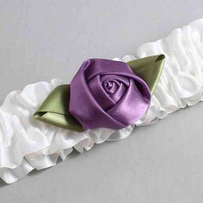 White and Amethyst Rose Bud Satin Wedding Garter / White and Purple Wedding Garters / Wedding Garter / Custom Wedding Garter / Bridal Garter / Prom Garter / Linda Joyce Couture / Personalized Garter / Personalized Wedding Garter / Personalized Prom Garter