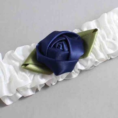 White and Navy Blue Rose Bud Satin Wedding Garter / White and Blue Wedding Garters / Wedding Garter / Custom Wedding Garter / Bridal Garter / Prom Garter / Linda Joyce Couture / Personalized Garter / Personalized Wedding Garter / Personalized Prom Garter