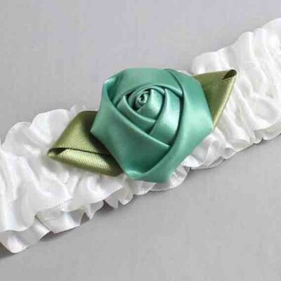 White and Celadon Rose Bud Satin Wedding Garter / White and Green Wedding Garters / Wedding Garter / Custom Wedding Garter / Bridal Garter / Prom Garter / Linda Joyce Couture / Personalized Garter / Personalized Wedding Garter / Personalized Prom Garter