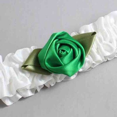 White and Islamic Green Rose Bud Satin Wedding Garter / White and Green Wedding Garters / Wedding Garter / Custom Wedding Garter / Bridal Garter / Prom Garter / Linda Joyce Couture / Personalized Garter / Personalized Wedding Garter / Personalized Prom Garter