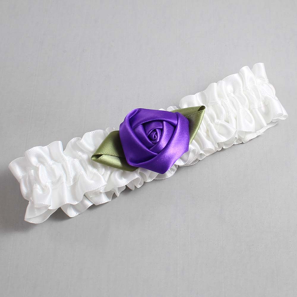 White and Purple Haze Rose Bud Satin Wedding Garter / White and Purple Wedding Garters / Wedding Garter / Custom Wedding Garter / Bridal Garter / Prom Garter / Linda Joyce Couture / Personalized Garter / Personalized Wedding Garter / Personalized Prom Garter