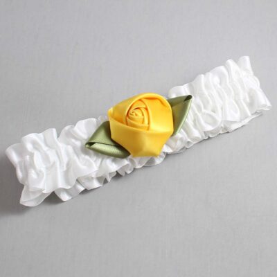 White and Dandelion Rose Bud Satin Wedding Garter / White and Yellow Wedding Garters / Wedding Garter / Custom Wedding Garter / Bridal Garter / Prom Garter / Linda Joyce Couture / Personalized Garter / Personalized Wedding Garter / Personalized Prom Garter
