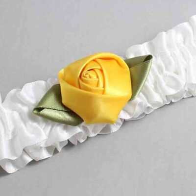 White and Dandelion Rose Bud Satin Wedding Garter / White and Yellow Wedding Garters / Wedding Garter / Custom Wedding Garter / Bridal Garter / Prom Garter / Linda Joyce Couture / Personalized Garter / Personalized Wedding Garter / Personalized Prom Garter
