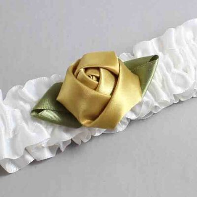 White and Dijon Rose Bud Satin Wedding Garter / White and Gold Wedding Garters / Wedding Garter / Custom Wedding Garter / Bridal Garter / Prom Garter / Linda Joyce Couture / Personalized Garter / Personalized Wedding Garter / Personalized Prom Garter