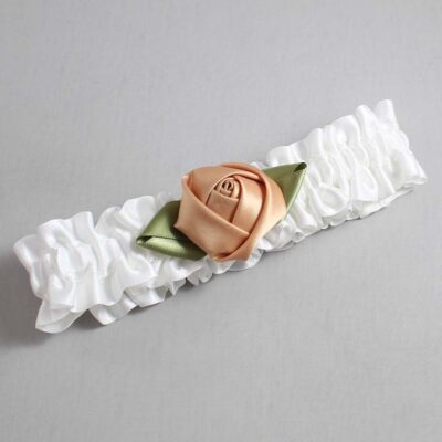White and Old Gold Rose Bud Satin Wedding Garter / White and Gold Wedding Garters / Wedding Garter / Custom Wedding Garter / Bridal Garter / Prom Garter / Linda Joyce Couture / Personalized Garter / Personalized Wedding Garter / Personalized Prom Garter