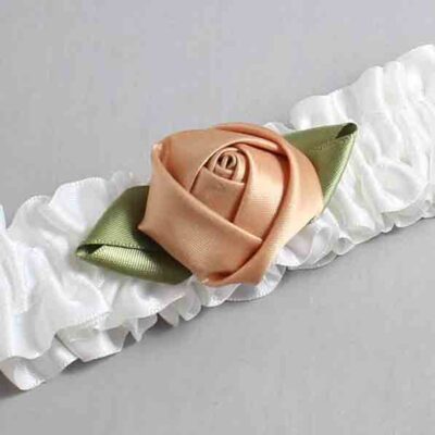White and Old Gold Rose Bud Satin Wedding Garter / White and Gold Wedding Garters / Wedding Garter / Custom Wedding Garter / Bridal Garter / Prom Garter / Linda Joyce Couture / Personalized Garter / Personalized Wedding Garter / Personalized Prom Garter