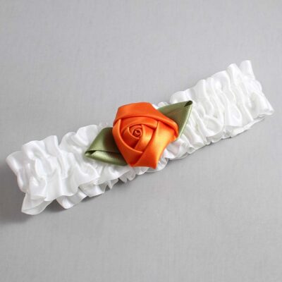 White and Russet Orange Rose Bud Satin Wedding Garter / White and Orange Wedding Garters / Wedding Garter / Custom Wedding Garter / Bridal Garter / Prom Garter / Linda Joyce Couture / Personalized Garter / Personalized Wedding Garter / Personalized Prom Garter