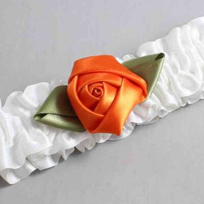 White and Russet Orange Rose Bud Satin Wedding Garter / White and Orange Wedding Garters / Wedding Garter / Custom Wedding Garter / Bridal Garter / Prom Garter / Linda Joyce Couture / Personalized Garter / Personalized Wedding Garter / Personalized Prom Garter