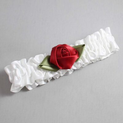 White and Sherry Rose Bud Satin Wedding Garter / White and Burgundy Wedding Garters / Wedding Garter / Custom Wedding Garter / Bridal Garter / Prom Garter / Linda Joyce Couture / Personalized Garter / Personalized Wedding Garter / Personalized Prom Garter