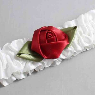 White and Sherry Rose Bud Satin Wedding Garter / White and Burgundy Wedding Garters / Wedding Garter / Custom Wedding Garter / Bridal Garter / Prom Garter / Linda Joyce Couture / Personalized Garter / Personalized Wedding Garter / Personalized Prom Garter
