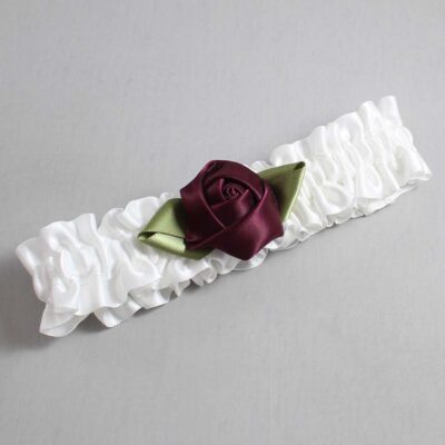 White and Raisin Rose Bud Satin Wedding Garter / White and Burgundy Wedding Garters / Wedding Garter / Custom Wedding Garter / Bridal Garter / Prom Garter / Linda Joyce Couture / Personalized Garter / Personalized Wedding Garter / Personalized Prom Garter