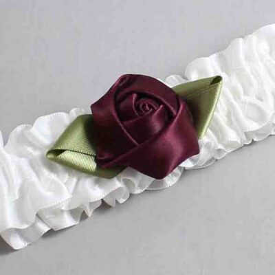 White and Raisin Rose Bud Satin Wedding Garter / White and Burgundy Wedding Garters / Wedding Garter / Custom Wedding Garter / Bridal Garter / Prom Garter / Linda Joyce Couture / Personalized Garter / Personalized Wedding Garter / Personalized Prom Garter