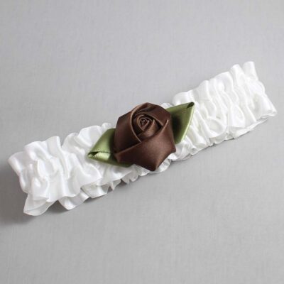 White and Coffee Rose Bud Satin Wedding Garter / White and Brown Wedding Garters / Wedding Garter / Custom Wedding Garter / Bridal Garter / Prom Garter / Linda Joyce Couture / Personalized Garter / Personalized Wedding Garter / Personalized Prom Garter