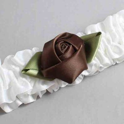 White and Coffee Rose Bud Satin Wedding Garter / White and Brown Wedding Garters / Wedding Garter / Custom Wedding Garter / Bridal Garter / Prom Garter / Linda Joyce Couture / Personalized Garter / Personalized Wedding Garter / Personalized Prom Garter