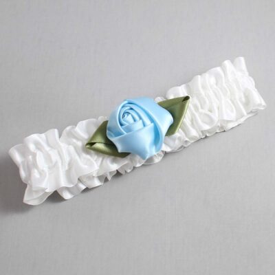 White and Light Blue Rose Bud Satin Wedding Garter / White and Blue Wedding Garters / Wedding Garter / Custom Wedding Garter / Bridal Garter / Prom Garter / Linda Joyce Couture / Personalized Garter / Personalized Wedding Garter / Personalized Prom Garter