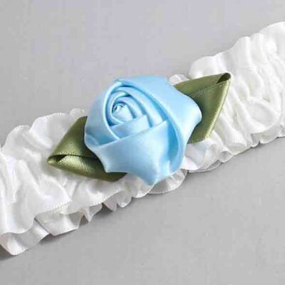White and Light Blue Rose Bud Satin Wedding Garter / White and Blue Wedding Garters / Wedding Garter / Custom Wedding Garter / Bridal Garter / Prom Garter / Linda Joyce Couture / Personalized Garter / Personalized Wedding Garter / Personalized Prom Garter