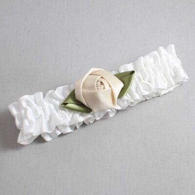 White and Antique White Rose Bud Satin Wedding Garter / White and White Wedding Garters / Wedding Garter / Custom Wedding Garter / Bridal Garter / Prom Garter / Linda Joyce Couture / Personalized Garter / Personalized Wedding Garter / Personalized Prom Garter