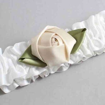 White and Antique White Rose Bud Satin Wedding Garter / White and White Wedding Garters / Wedding Garter / Custom Wedding Garter / Bridal Garter / Prom Garter / Linda Joyce Couture / Personalized Garter / Personalized Wedding Garter / Personalized Prom Garter