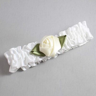 White and Ivory Rose Bud Satin Wedding Garter / White and Ivory Wedding Garters / Wedding Garter / Custom Wedding Garter / Bridal Garter / Prom Garter / Linda Joyce Couture / Personalized Garter / Personalized Wedding Garter / Personalized Prom Garter