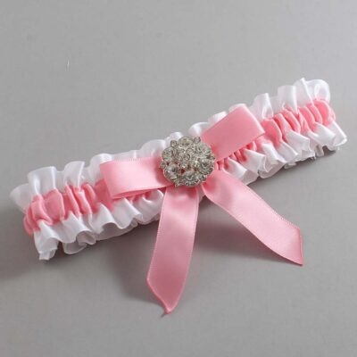 White and Pink Satin Wedding Garter / White Wedding Garters / Wedding Garter / Custom Wedding Garter / Bridal Garter / Prom Garter / Linda Joyce Couture / Personalized Garter / Personalized Wedding Garter / Personalized Prom Garter